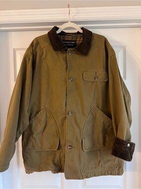Roundtree & Yorke Khaki Field Jacket with Brown Corduroy Collar